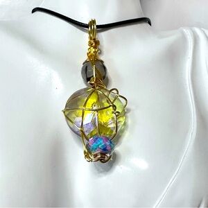 Handmade Crystal Prism Pendant Necklace with faceted glass accents Wire 0815